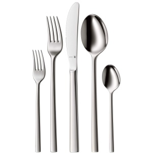 Set de tacamuri din otel inoxidabil WMF Sonic 6 persoane set de tacamuri 30 de bucati cutit cu maner gol Cromargan protect lustruit rezistent la zgari - Img 1
