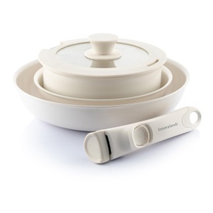 Set de tigai antiaderente InnovaGoods, 5 piese, cu maner detasabil, bej - Img 2