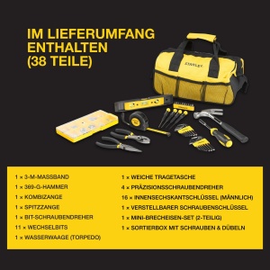 Set de Unelte STANLEY 38 Piese cu Geanta de Transport, Include Ciocan, Surubelnite, Chei - Img 4