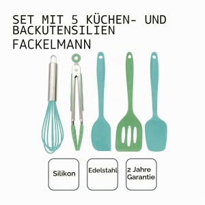Set de ustensile de bucatarie pentru copii Fackelmann 44737, 5 piese, silicone, verde-albastru - Img 4