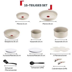 Set de Vase Tefal Ingenio Cerabright, 15 piese, Antiaderent, Culoare Bej - Img 8