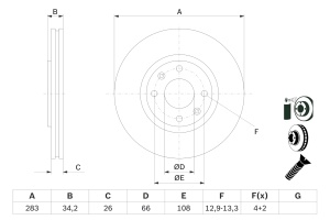 Set discuri de frana Bosch BD876 - 282.6 mm, solide, ECE-R90 - Img 2