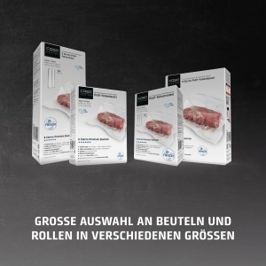 Set folii CASO Profi 4 3 role 20x600cm 25x600cm 30x600cm reutilizabile BPA-free pentru vidat alimente - Img 8