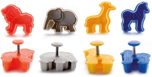 Set forme decupat aluat IBILI Safari 734700 ejector inclus 4 piese rosu