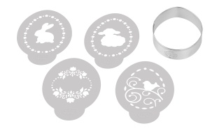 Set forme prajituri Dr Oetker Goldiges Ostern 5 piese argintiualb cu sabloane decorative