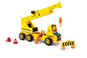 Set Jucarie Hape Macara si Santier Brat Extensibil Rotatie 360deg Lemn 2 Ani