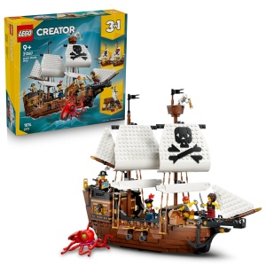 Set LEGO Creator Pirat cu 3 in 1 - 1074 piese, 5 minifigurine, aventuri piratesti