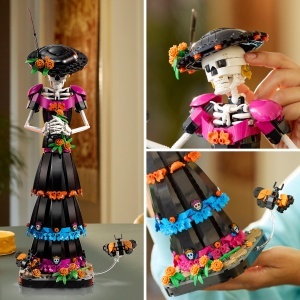 Set LEGO Ideas La Catrina 21372 - Figurina Skelett cu Flori si Fluturi, 1212 Piese - Img 5