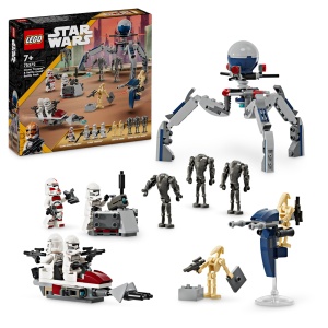Set LEGO Star Wars 75372 - Pachet de Lupta Clone Trooper si Battle Droid cu 4 Minifigurine si Speeder Bike