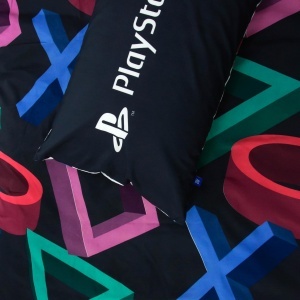 Set lenjerie de pat PlayStation, design abstract, wendbar, 200x200 cm, negru - Img 8