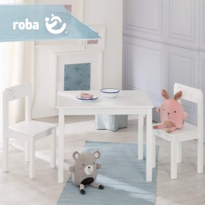 Set mobilier copii Roba Little Stars 2 scaune si 1 masa alb cu imprimeu stele MDF lacuit - Img 2