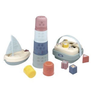 Set Motoric pentru Copii Smoby 3 Piese - Pyramida Colorata, Jucarie Bateau, Joc Forme