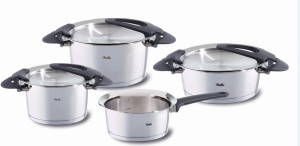 Set oale inox Fissler Intensa, 4 piese, compatibile inductie, capac metalic, fabricat in Germania