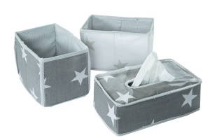 Set organizator pentru ingrijirea bebelusului roba Little Stars, 3 piese, culori neutre, design decorativ