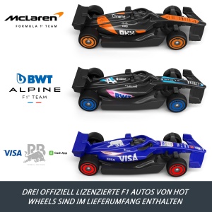 Set pista Hot Wheels Formula 1 cu 3 masini die-cast 164 - McLaren, Alpine, VCARB - Img 3