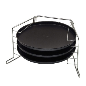 Set Pizzete Zenker 4 piese, 3 tavi antiaderente, suport pliabil, pentru 5 pizze