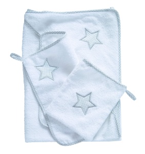Set prosop pentru bebelusi roba Little Stars 3 piese bumbac frotir alb cu model stele - Img 2