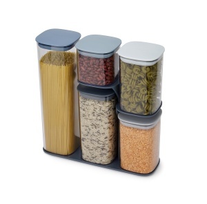 Set recipiente depozitare Joseph Joseph Podium 5 piese cu suport albastru