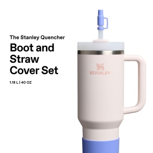Set Silicon Protectie si Capac Strohla pentru Tumbler Stanley Quencher 1.2L - Hydrangea - Img 3