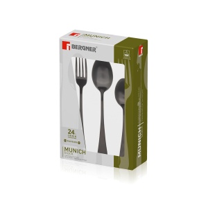 Set Tacamuri Bergner Munich, 24 Piese, Otel Inoxidabil, Negru Mat - Img 8