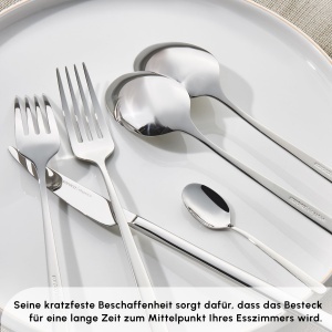 Set Tacamuri Karaca Boreas 84 piese din otel inoxidabil pentru 12 persoane, elegant, argintiu - Img 5