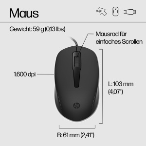 Set Tastatura si Maus HP 150, USB, 1600 DPI, QWERTZ, Negru - Img 5