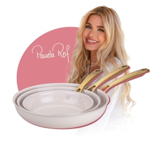 Set tigai Fackelmann x Pamela Reif 3 piese 20-24-28 cm aluminiu reciclat invelis ceramic Pastel-Bej