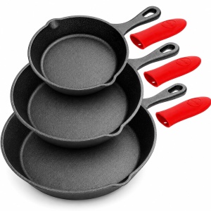 Set tigaie din fonta NutriChef 3 piese 202530 cm, antiaderente, pentru toate tipurile de plite