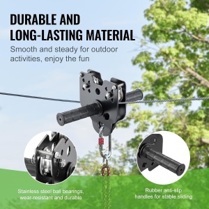 Set Tiroliană VEVOR 35,6 m pentru Copii și Adulți – Kit Complet cu Frână pe Arc din Oțel Inoxidabil, Capacitate 226,8 kg, Ușor de Montat, Perfect pentru Grădină și Exterior - Img 3