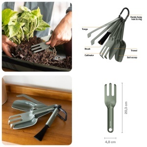 Set unelte pentru ingrijirea plantelor de interior Fiskars Urban Plant Care, 5 piese, otel inoxidabil, design compact, verde oliv, 1080778 - Img 3