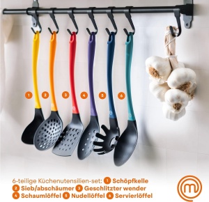 Set ustensile de bucatarie MasterChef cu suport, 6 piese, rosii - Img 2