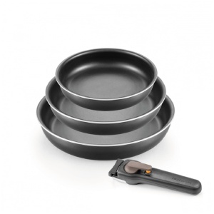 Set vase de gatit Tescoma VARIO, 4 piese, cu maner detasabil, negru