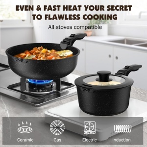 Set vase si tigai YASHE 21 piese antiaderente compatibile inductie design compact - Img 3