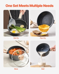Set vase VEVOR 17 piese antiaderent pentru plite inductie culoare neagra - Img 4