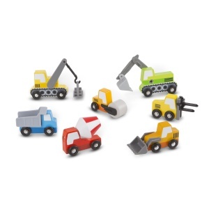 Set vehicule de constructii din lemn Melissa Doug, 7 piese, multicolor