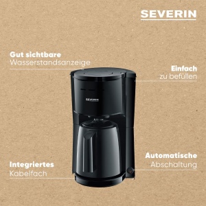 SEVERIN Aparat de cafea cu filtru cu ulcior termic, aparat de cafea pentru pana la 8 cani, aparat cu filtru atractiv cu ulcior de vid, negru, 1 litru, KA 9306 - Img 5