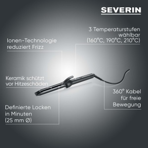 Severin LS 0822 Lockenstab 25mm Mat Negru Tehnologie Ioni - Img 2