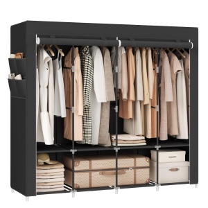 Sifonier portabil SONGMICS URYG094B02, 4 bare de haine, 4 rafturi, capacitate mare, negru