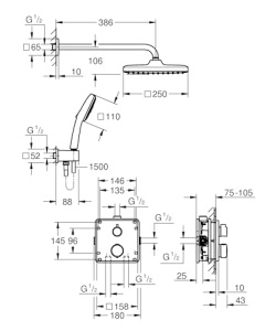 Sistem de dus incastrat GROHE Precision 250 25 cm negru mat cu termostat si functie de economisire a apei - Img 2