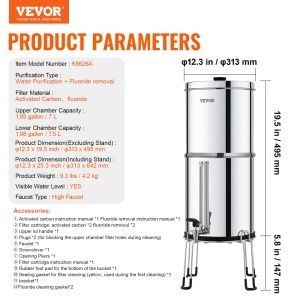 Sistem de filtrare a apei VEVOR din otel inoxidabil, 77,5L, cu filtre activi - Img 7