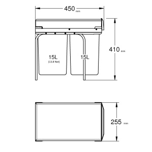 Sistem de sortare deseuri GROHE Blue 30 cm, 2 x 15 l, gri - Img 2