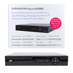 Sistem de supraveghere NVR PNI House AHD880, 8 canale analogice 4K, 2 x SATA 8TB