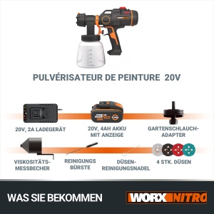 Sistem de vopsire Worx Nitro WX020 20V Motor fara perii 3 modele de pulverizare - Img 7