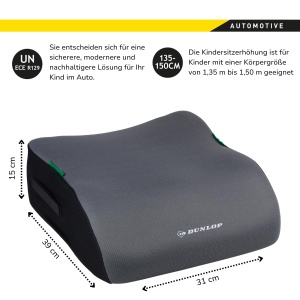 Sitzerhohung Auto pentru Copii Dunlop, Ergonomica, Culoare Gri, ECE R129 - Img 3
