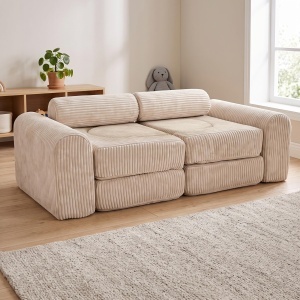 Sofa pentru copii Relaxdays, 10 piese, modular, bej, material cord - Img 2