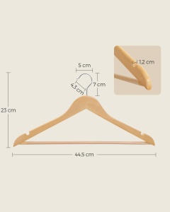 SONGMICS Umerase din lemn set de 30 cuier din lemn masiv crestaturi in zona umerilor punte antiderapanta pentru pantaloni carlig rotativ la 360deg pen - Img 5