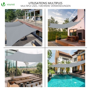 Sonnensegel VOUNOT, 3x4m, gri, 98 UV protectie, impermeabil - Img 3