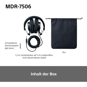 Sony MDR-7506 Casti pentru monitor de studio, inchise, cu fir, 10 Hz-20 kHz, 63 ohmi, usoare, design pliabil (227 g), ideale pentru inregistrare si mixare in studio, incl. carcasa, negru - Img 7