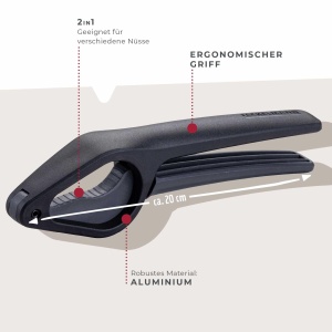 Spargatorul de nuci FACKELMANN din aluminiu - Spargator de nuci elegant potrivit pentru aproape toate nucile - Potrivit pentru nuci, alune & Co. - aprox. 31 x 6 x 3 cm, negru/gri - Img 2