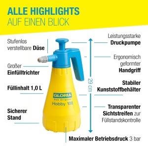 Spray cu presiune GLORIA Hobby 100 1 L, duza ajustabila, ergonomic - Img 4